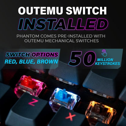 Phantom 87 Key RGB Mechanical Gaming Keyboard | Outemu Red Switch | 16.8M Color LED Lighting | 18 Pre-Set | Low Latency | N-Key Rollover | Software Customizable Keys | Wired USB Connection